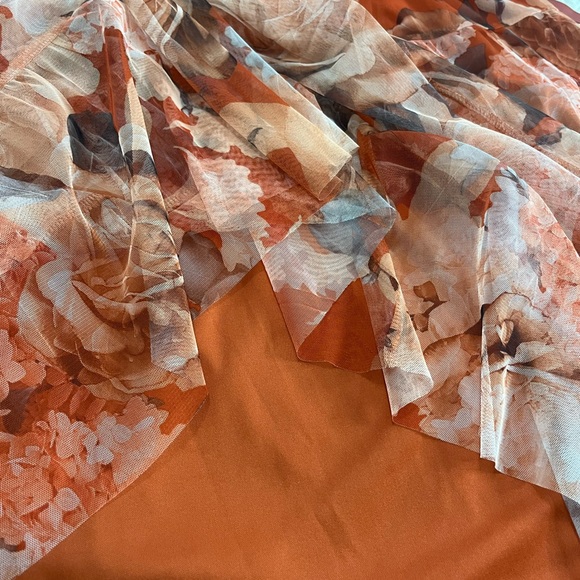 Copper color, flower print, long dress. - Picture 11 of 14